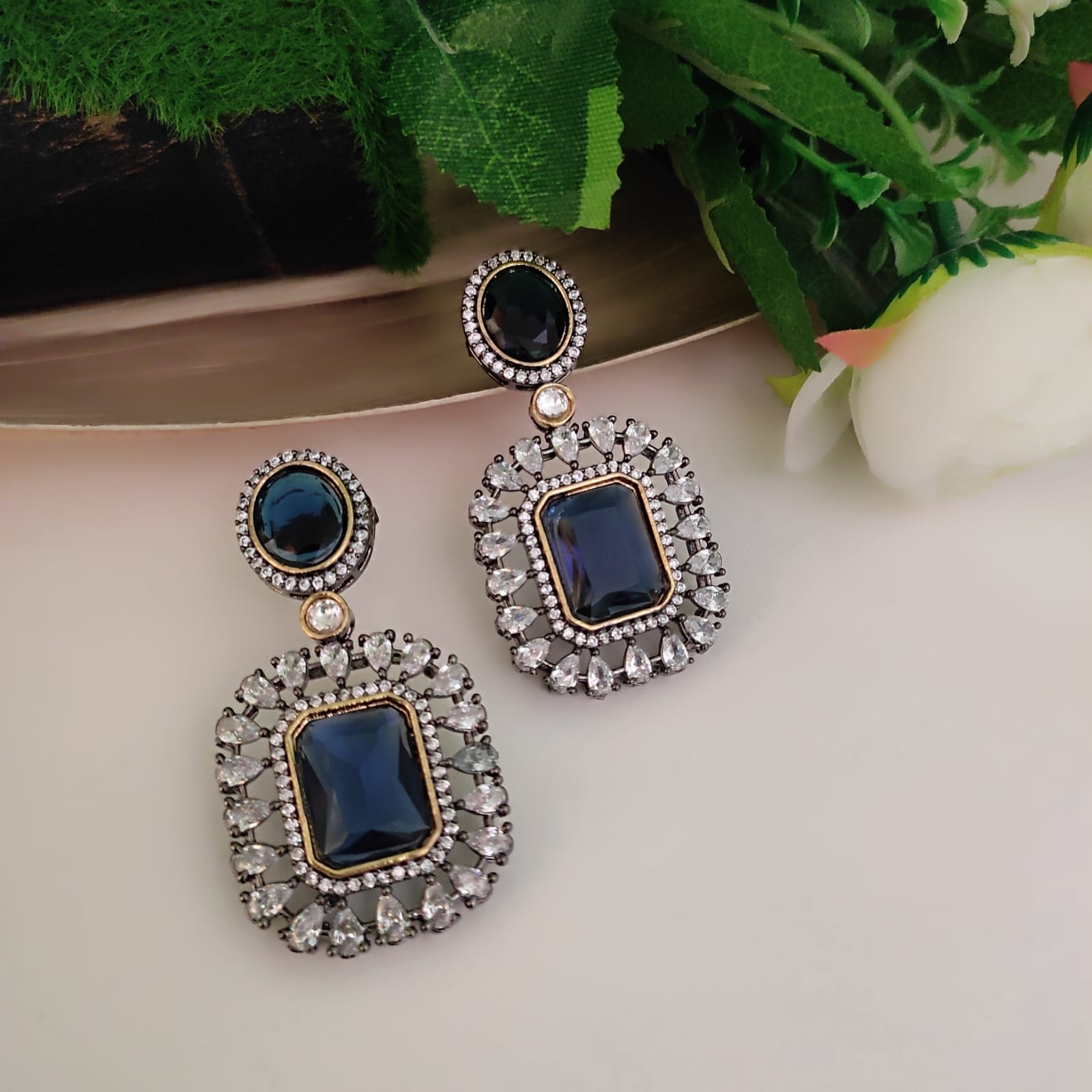 NCE46| Earrings with Ad diamond stone highlighted by coloured stone back polish. Sabyasachi inspired collection