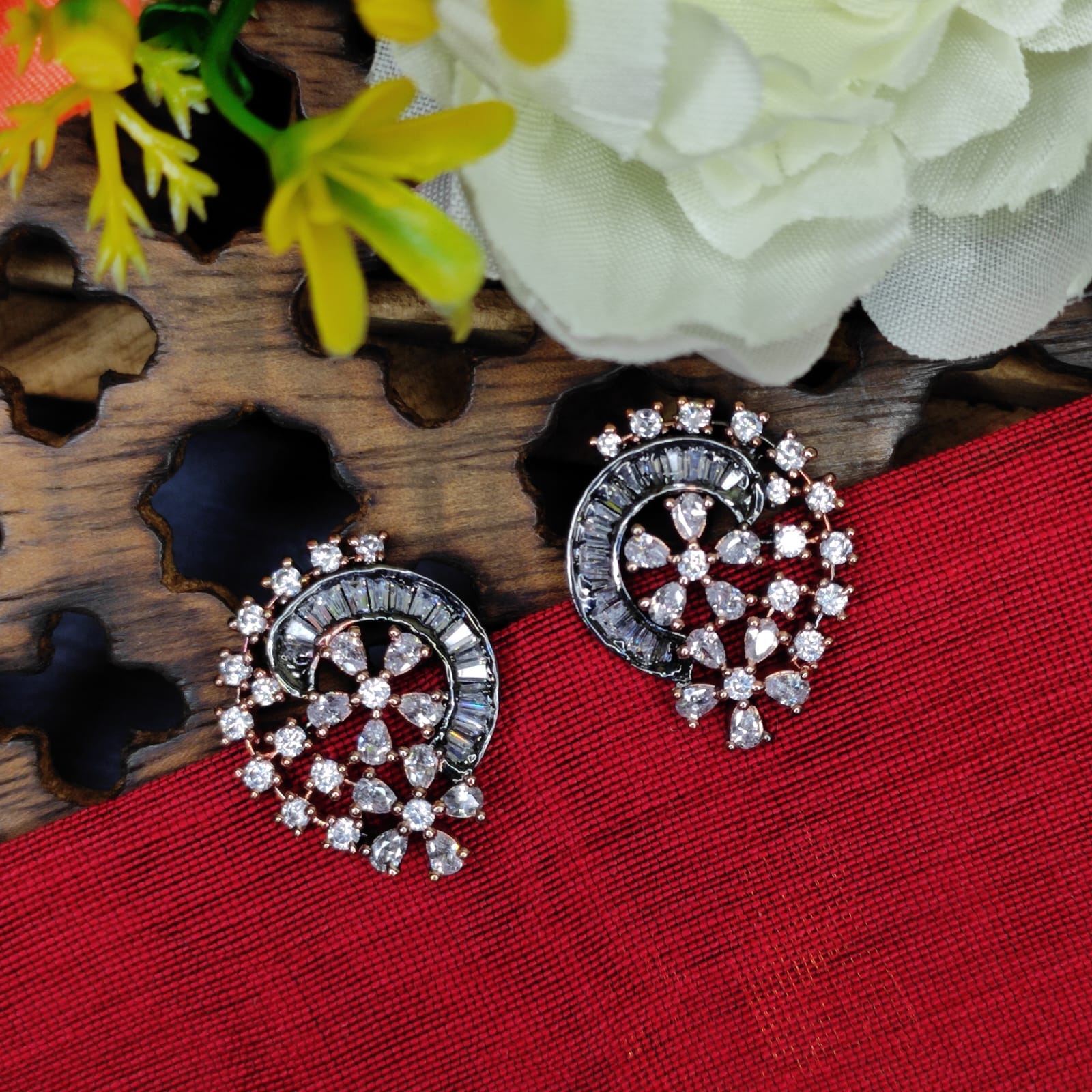 NCE12 Nitara AD Stone Earring with Black Rose Plating. 